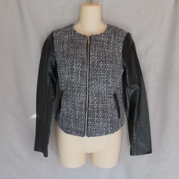 Divided H&M jacket black tweed faux leather - Picture 1 of 6